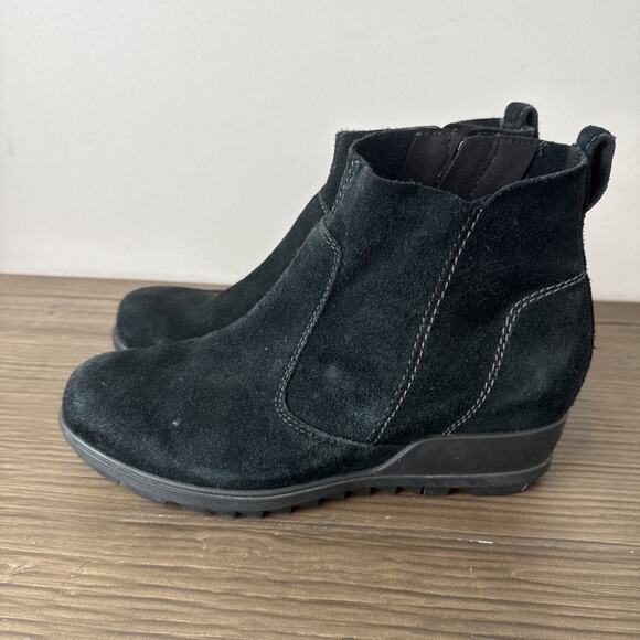 Sorel Joan Of Arctic Wedge Black Nubuck Suede Leather Chelsea Ankle Boot Sz 8.5 - Picture 3 of 8